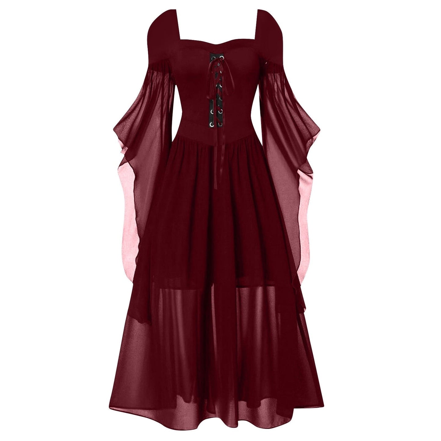 A-Line/Princess Sweetheart Neck Long Sleeves Floor-Length Retro Vintage Punk & Gothic Medieval Dress
