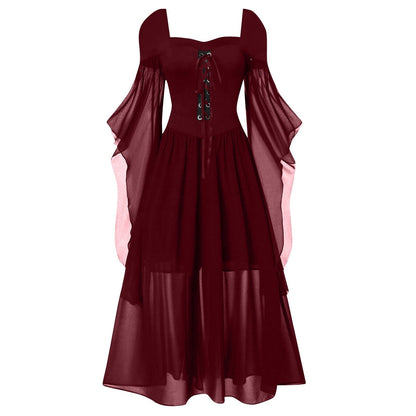 A-Line/Princess Sweetheart Neck Long Sleeves Floor-Length Retro Vintage Punk & Gothic Medieval Dress