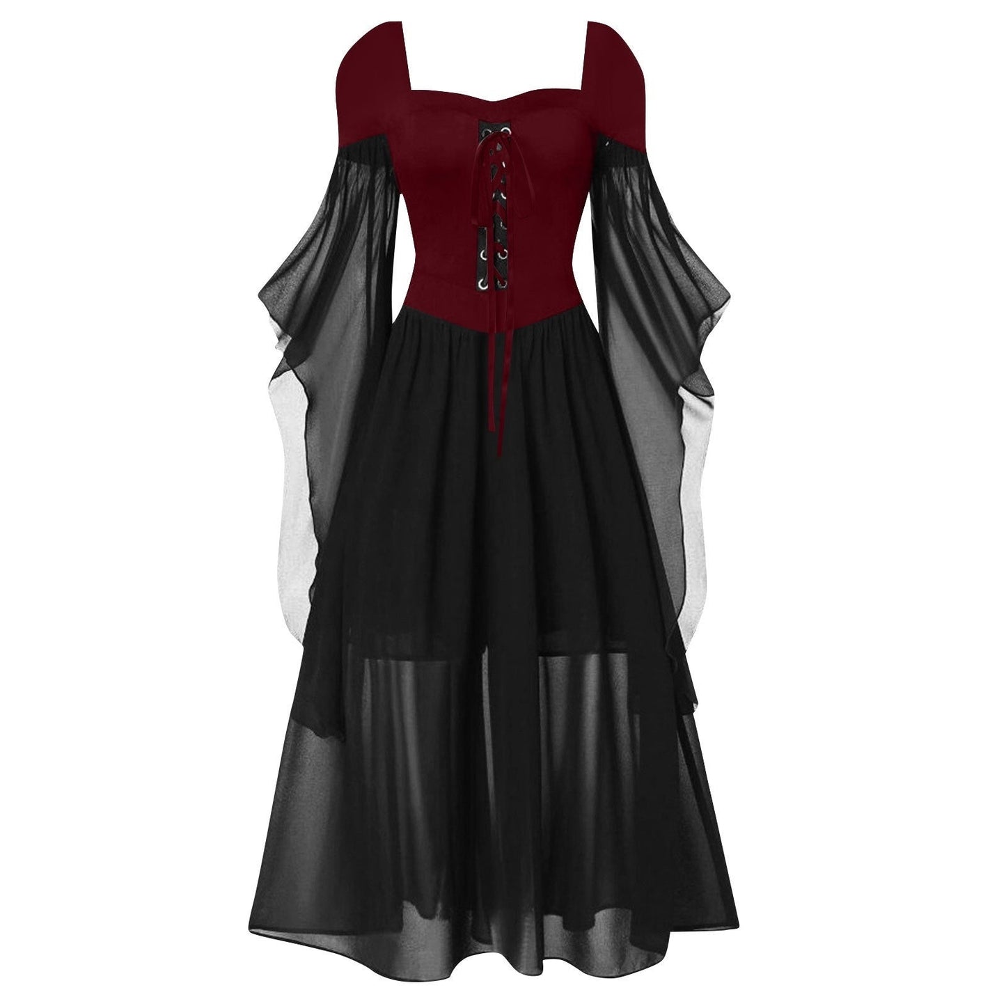 A-Line/Princess Sweetheart Neck Long Sleeves Floor-Length Retro Vintage Punk & Gothic Medieval Dress