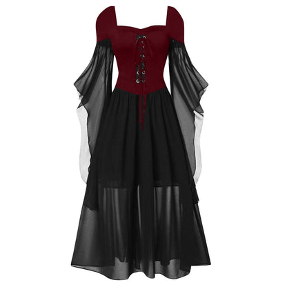 A-Line/Princess Sweetheart Neck Long Sleeves Floor-Length Retro Vintage Punk & Gothic Medieval Dress
