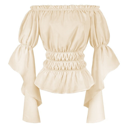 Women's Retro Vintage Medieval  Off-The-Shoulder Pirate Ruffle Halloween Blouse / Shirt
