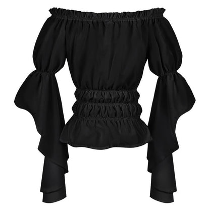Women's Retro Vintage Medieval  Off-The-Shoulder Pirate Ruffle Halloween Blouse / Shirt