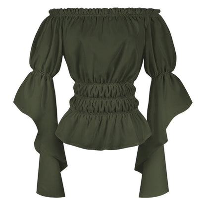 Women's Retro Vintage Medieval  Off-The-Shoulder Pirate Ruffle Halloween Blouse / Shirt