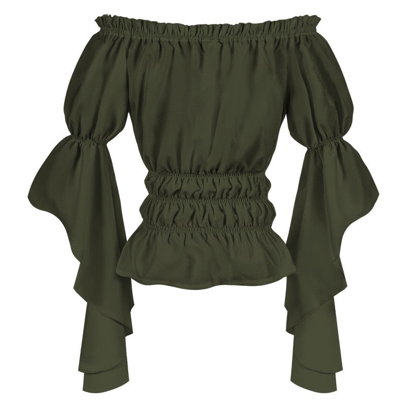 Women's Retro Vintage Medieval  Off-The-Shoulder Pirate Ruffle Halloween Blouse / Shirt
