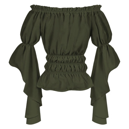 Women's Retro Vintage Medieval  Off-The-Shoulder Pirate Ruffle Halloween Blouse / Shirt