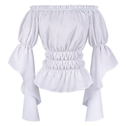 Women's Retro Vintage Medieval  Off-The-Shoulder Pirate Ruffle Halloween Blouse / Shirt