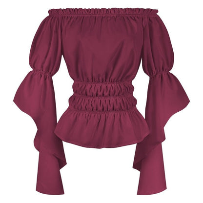 Women's Retro Vintage Medieval  Off-The-Shoulder Pirate Ruffle Halloween Blouse / Shirt