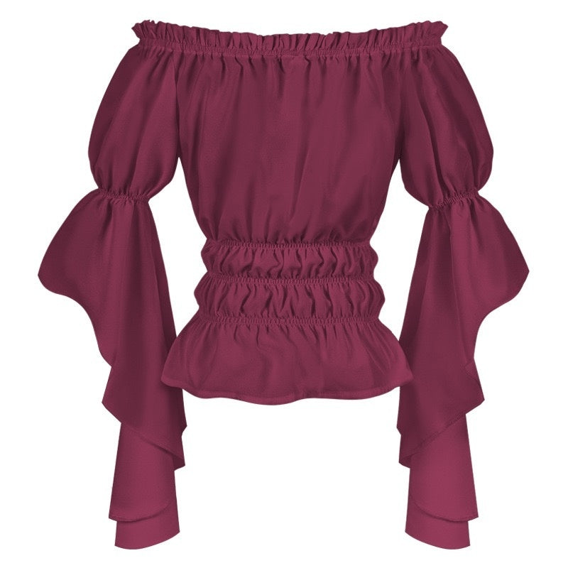 Women's Retro Vintage Medieval  Off-The-Shoulder Pirate Ruffle Halloween Blouse / Shirt
