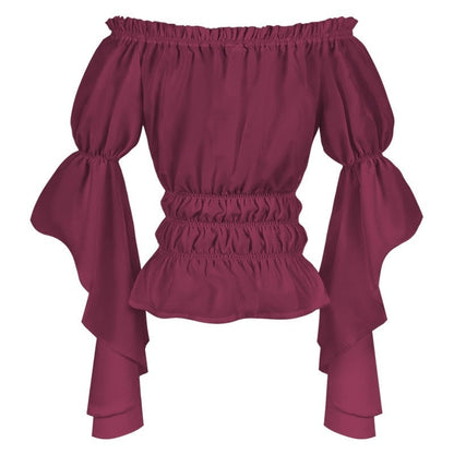Women's Retro Vintage Medieval  Off-The-Shoulder Pirate Ruffle Halloween Blouse / Shirt