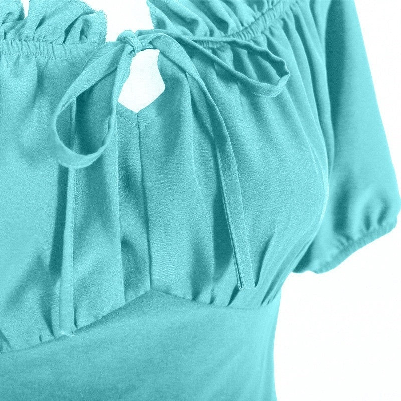 A-Line/Princess Short Sleeves Asymmetrical Retro Vintage Medieval Renaissance Dress