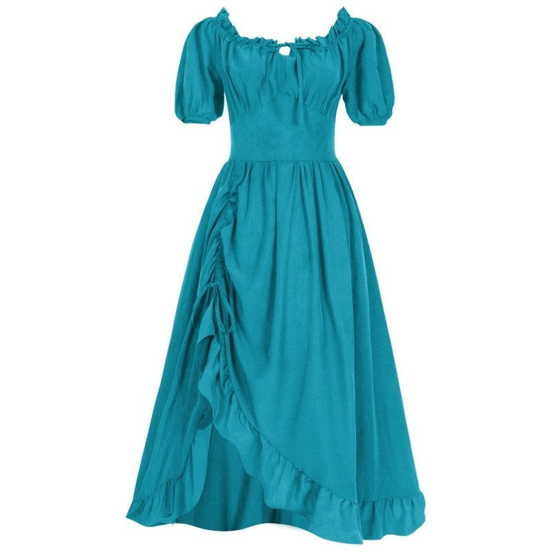 A-Line/Princess Short Sleeves Asymmetrical Retro Vintage Medieval Renaissance Dress