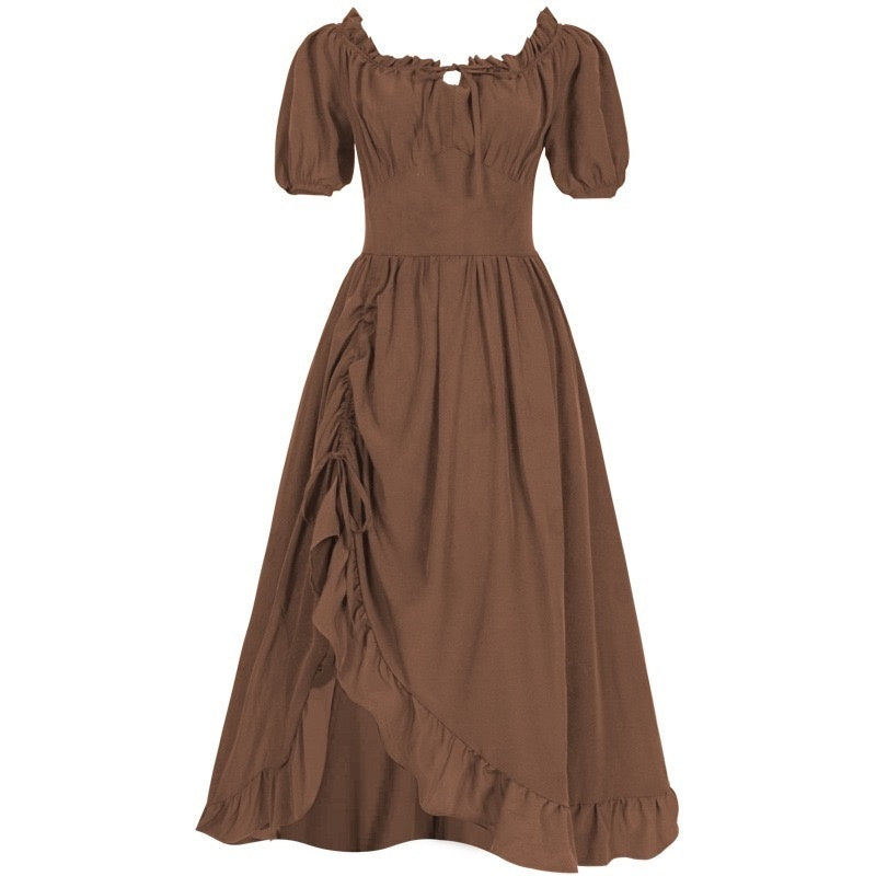 A-Line/Princess Short Sleeves Asymmetrical Retro Vintage Medieval Renaissance Dress