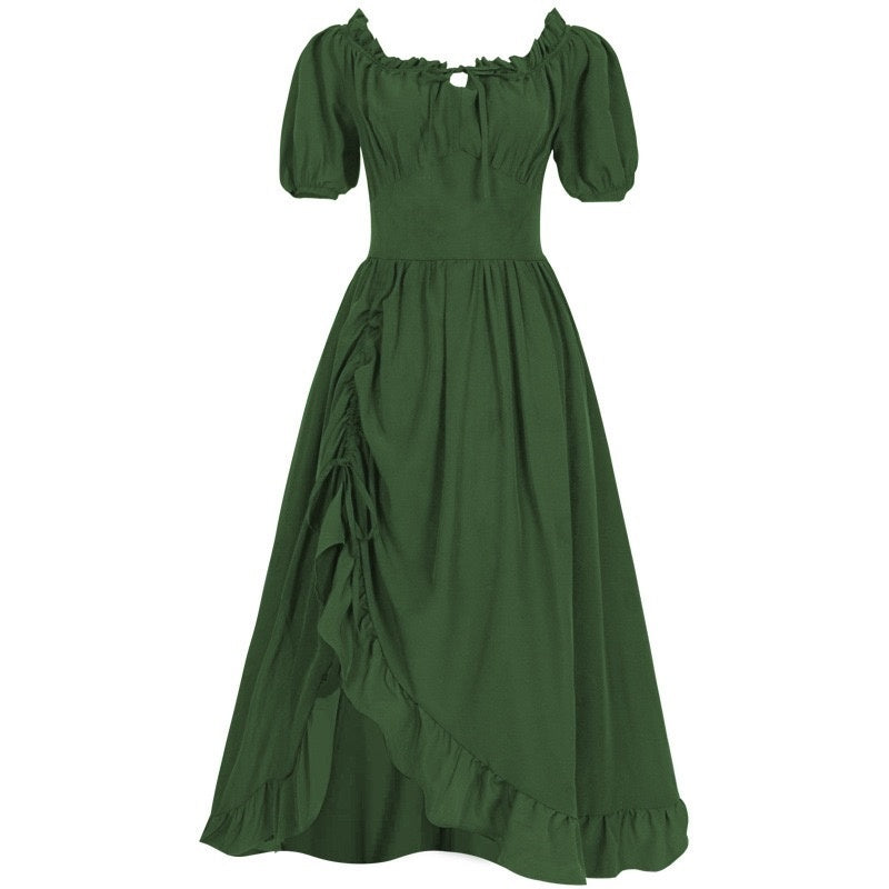 A-Line/Princess Short Sleeves Asymmetrical Retro Vintage Medieval Renaissance Dress