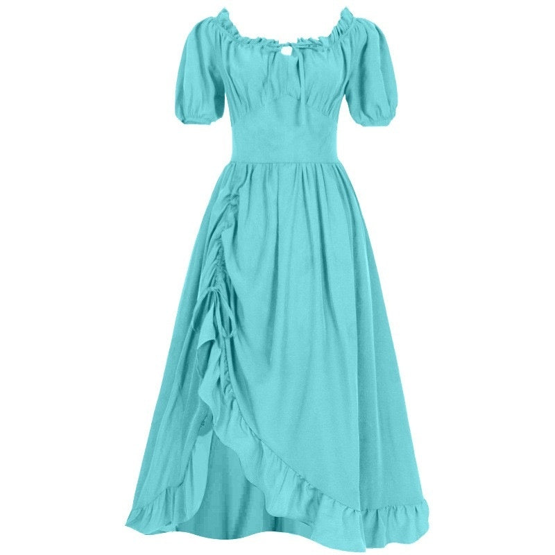 A-Line/Princess Short Sleeves Asymmetrical Retro Vintage Medieval Renaissance Dress