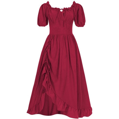 A-Line/Princess Short Sleeves Asymmetrical Retro Vintage Medieval Renaissance Dress