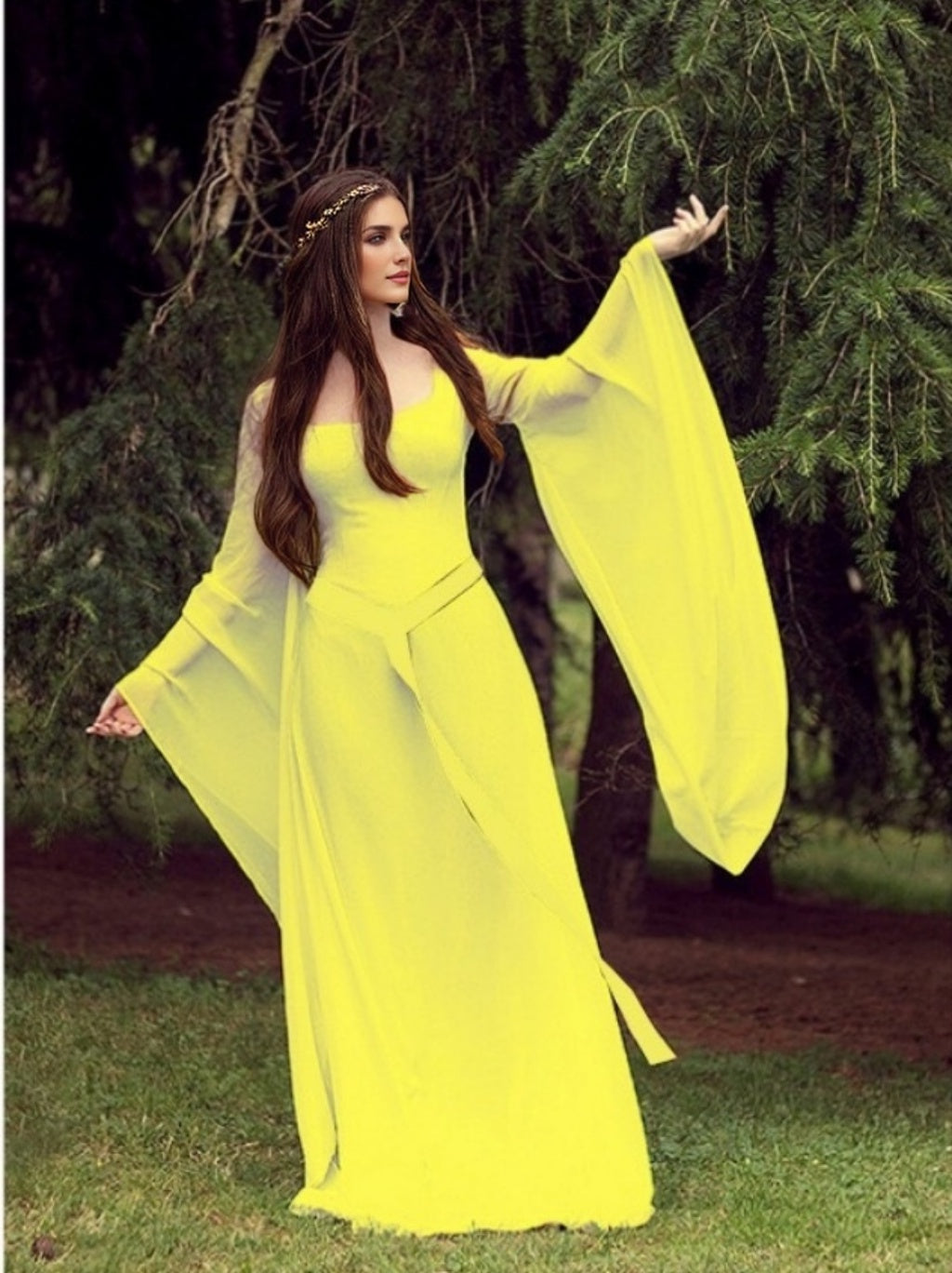 A-Line/Princess Scoop Long Sleeves Floor-Length Retro Vintage Medieval Renaissance Dress