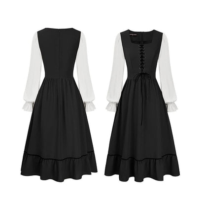 A-Line/Princess Square Neck Long Sleeves Knee-Length Retro Vintage Medieval Renaissance Pirate Masquerade Casual Dress