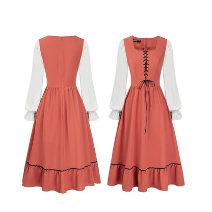 A-Line/Princess Square Neck Long Sleeves Knee-Length Retro Vintage Medieval Renaissance Pirate Masquerade Casual Dress