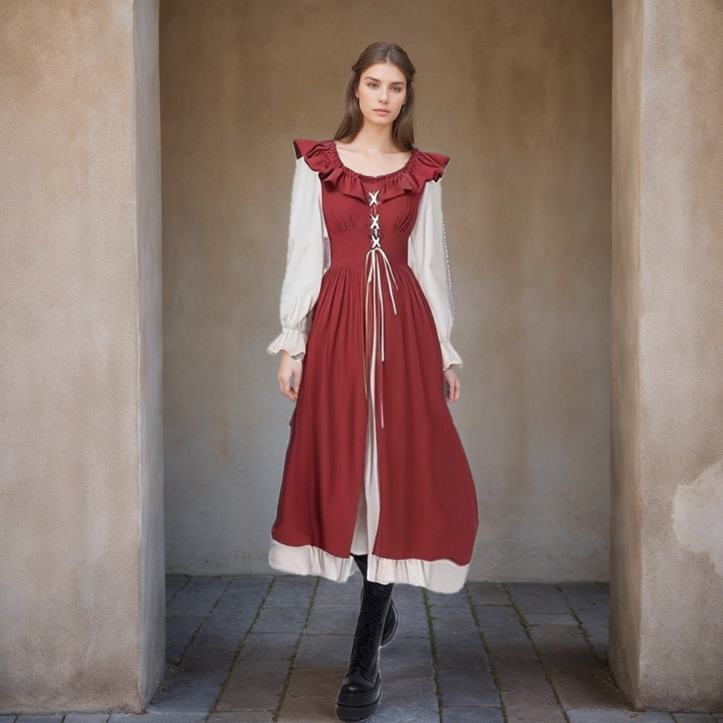 A-Line/Princess Round Neck Long Sleeves Floor-Length Ireland Medieval Vintage Cosplay Halloween Dress