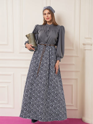 A-Line/Princess Jewel Neck Long Sleeves Floor-Length Retro Vintage Victorian Medieval Irish Peasant Dress