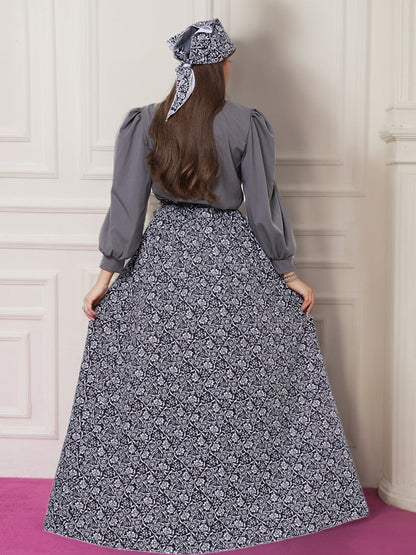 A-Line/Princess Jewel Neck Long Sleeves Floor-Length Retro Vintage Victorian Medieval Irish Peasant Dress
