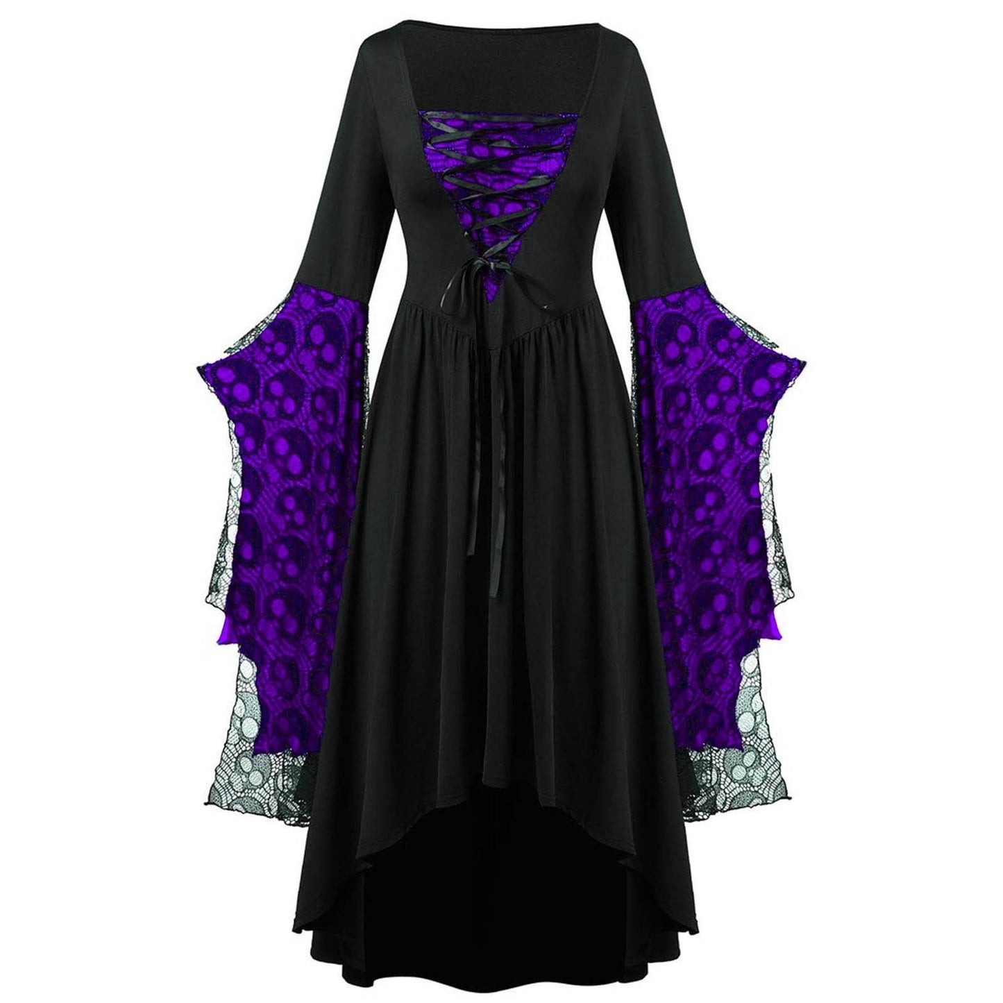 A-Line/Princess Square Neck Long Sleeves Floor-Length Retro Vintage Punk & Gothic Medieval Halloween Dress