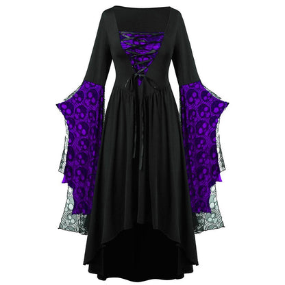 A-Line/Princess Square Neck Long Sleeves Floor-Length Retro Vintage Punk & Gothic Medieval Halloween Dress
