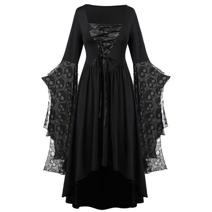 A-Line/Princess Square Neck Long Sleeves Floor-Length Retro Vintage Punk & Gothic Medieval Halloween Dress