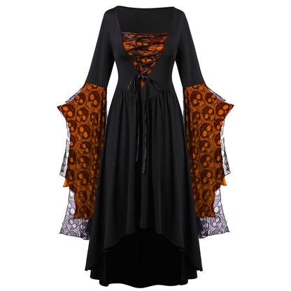 A-Line/Princess Square Neck Long Sleeves Floor-Length Retro Vintage Punk & Gothic Medieval Halloween Dress