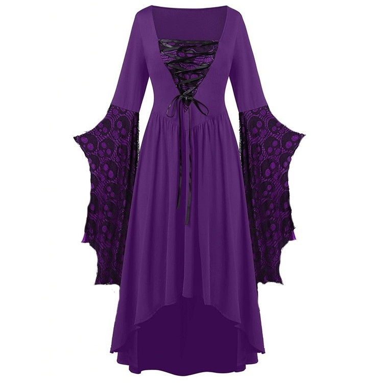 A-Line/Princess Square Neck Long Sleeves Floor-Length Retro Vintage Punk & Gothic Medieval Halloween Dress