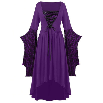 A-Line/Princess Square Neck Long Sleeves Floor-Length Retro Vintage Punk & Gothic Medieval Halloween Dress
