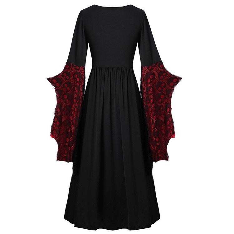 A-Line/Princess Square Neck Long Sleeves Floor-Length Retro Vintage Punk & Gothic Medieval Halloween Dress