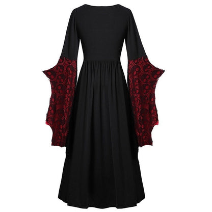 A-Line/Princess Square Neck Long Sleeves Floor-Length Retro Vintage Punk & Gothic Medieval Halloween Dress