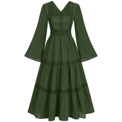 A-Line/Princess V-Neck Long Sleeves Tea-Length Elegant Medieval Renaissance Cocktail Dress