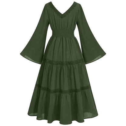 A-Line/Princess V-Neck Long Sleeves Tea-Length Elegant Medieval Renaissance Cocktail Dress