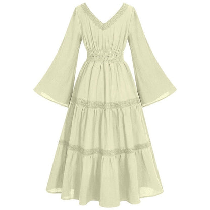 A-Line/Princess V-Neck Long Sleeves Tea-Length Elegant Medieval Renaissance Cocktail Dress
