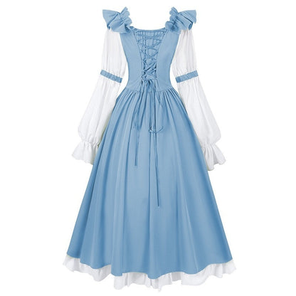A-Line/Princess Round Neck Long Sleeves Tea-Length Retro Vintage Medieval Renaissance Midi Dress