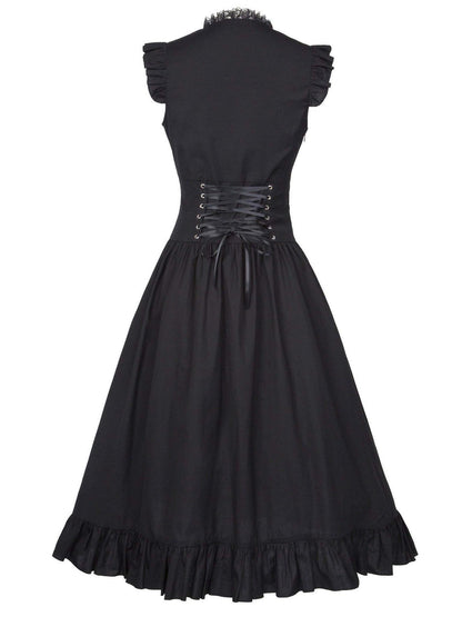 A-Line/Princess Asymmetrical Neck Sleeveless Tea-Length Retro Vintage Punk & Gothic Renaissance Steampunk Dress