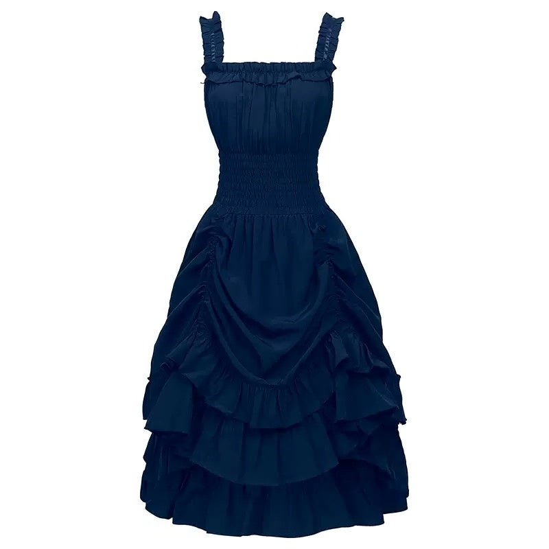 A-Line/Princess Square Neck Sleeveless Tea-Length Punk & Gothic Renaissance Steampunk Dress