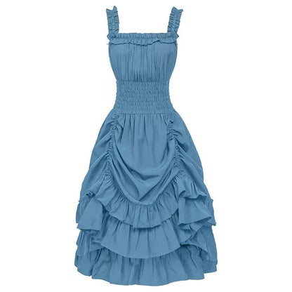 A-Line/Princess Square Neck Sleeveless Tea-Length Punk & Gothic Renaissance Steampunk Dress