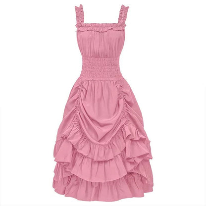 A-Line/Princess Square Neck Sleeveless Tea-Length Punk & Gothic Renaissance Steampunk Dress