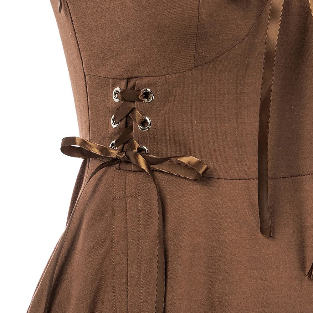 A-Line/Princess V-Neck Sleeveless Tea-Length Punk & Gothic Renaissance Steampunk Dress