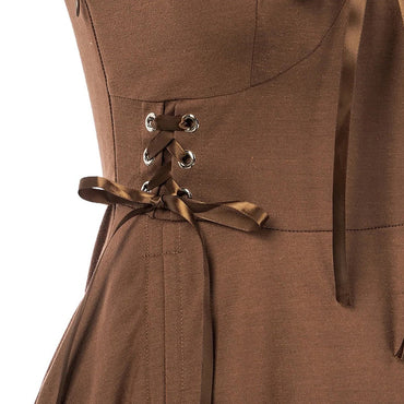A-Line/Princess V-Neck Sleeveless Tea-Length Punk & Gothic Renaissance Steampunk Dress