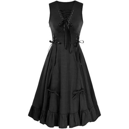 A-Line/Princess V-Neck Sleeveless Tea-Length Punk & Gothic Renaissance Steampunk Dress