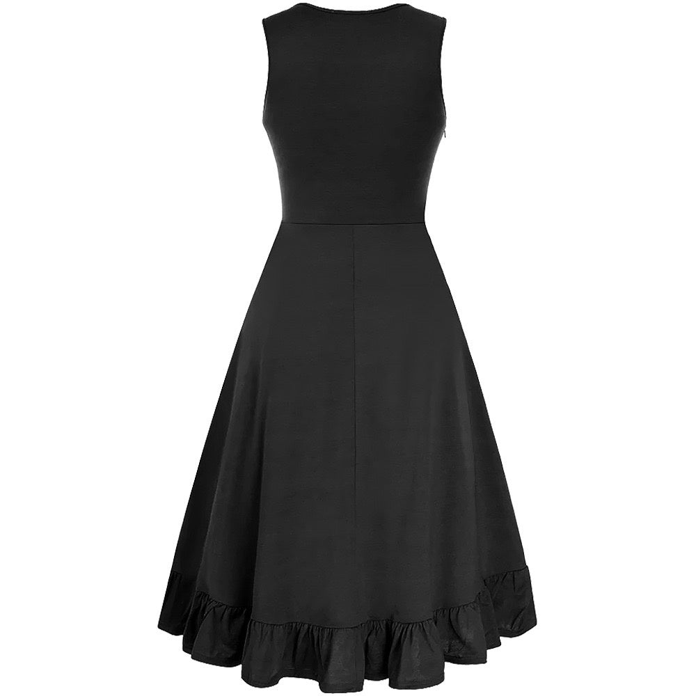 A-Line/Princess V-Neck Sleeveless Tea-Length Punk & Gothic Renaissance Steampunk Dress