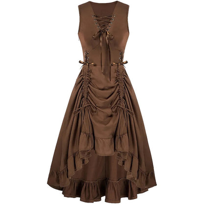 A-Line/Princess V-Neck Sleeveless Tea-Length Punk & Gothic Renaissance Steampunk Dress