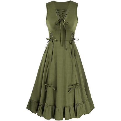 A-Line/Princess V-Neck Sleeveless Tea-Length Punk & Gothic Renaissance Steampunk Dress
