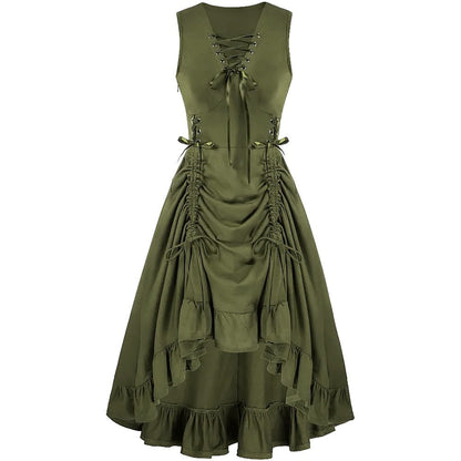 A-Line/Princess V-Neck Sleeveless Tea-Length Punk & Gothic Renaissance Steampunk Dress