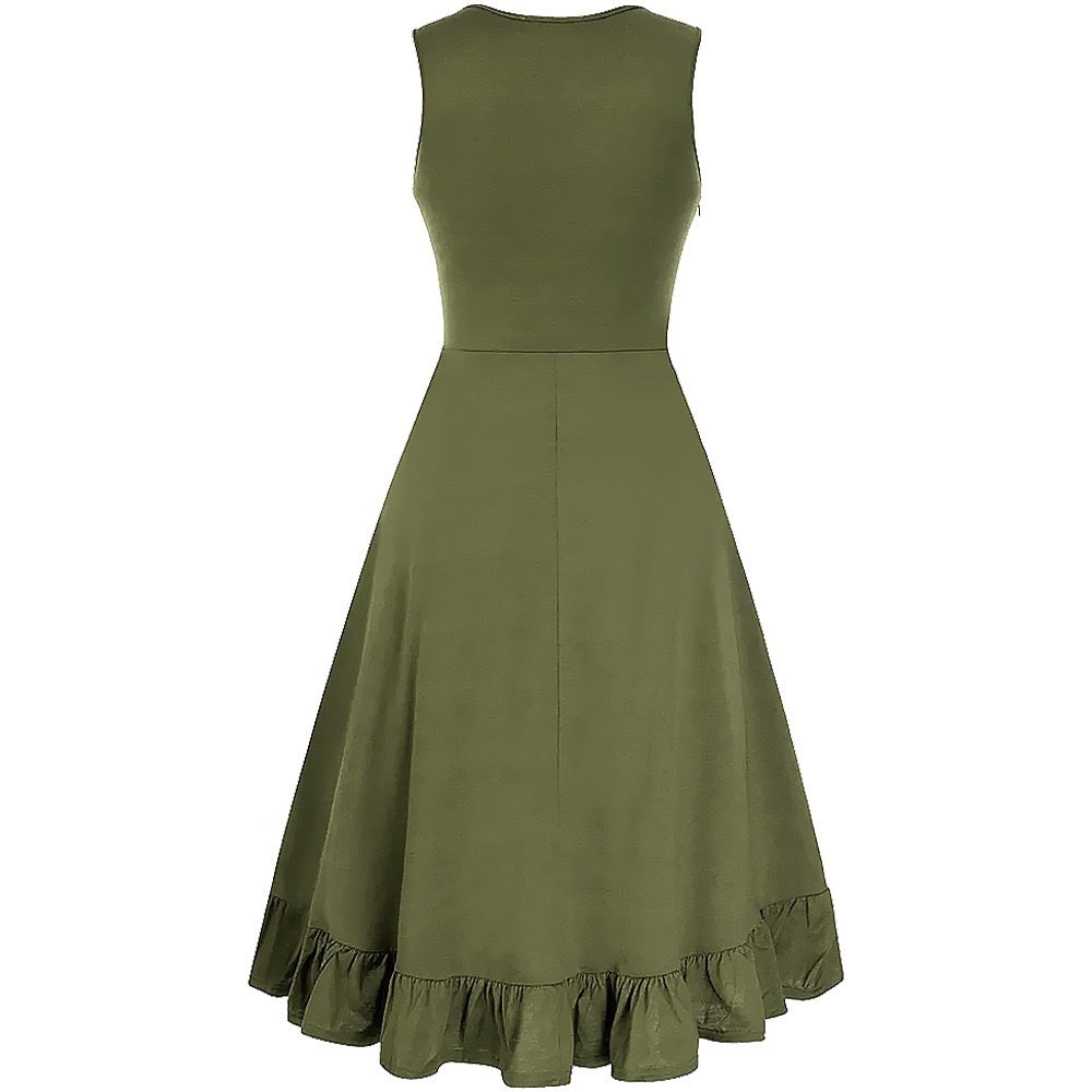 A-Line/Princess V-Neck Sleeveless Tea-Length Punk & Gothic Renaissance Steampunk Dress