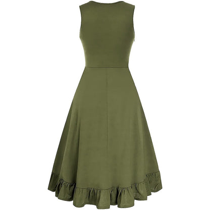 A-Line/Princess V-Neck Sleeveless Tea-Length Punk & Gothic Renaissance Steampunk Dress